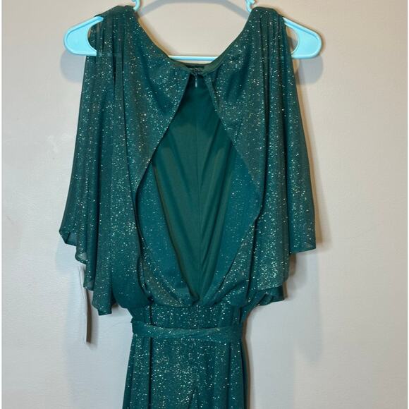 NWT MSK Green Glitter-Chiffon Blouson Belted Wide-Leg Jumpsuit Womens Size Small - Picture 5 of 12